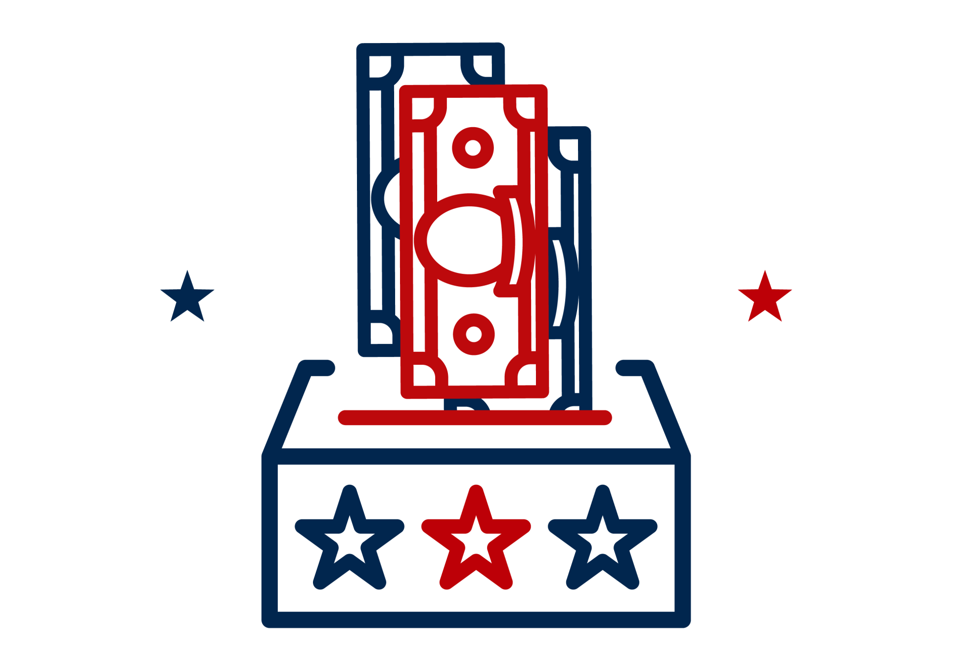 Icon illustration of money inserted into a ballot box.