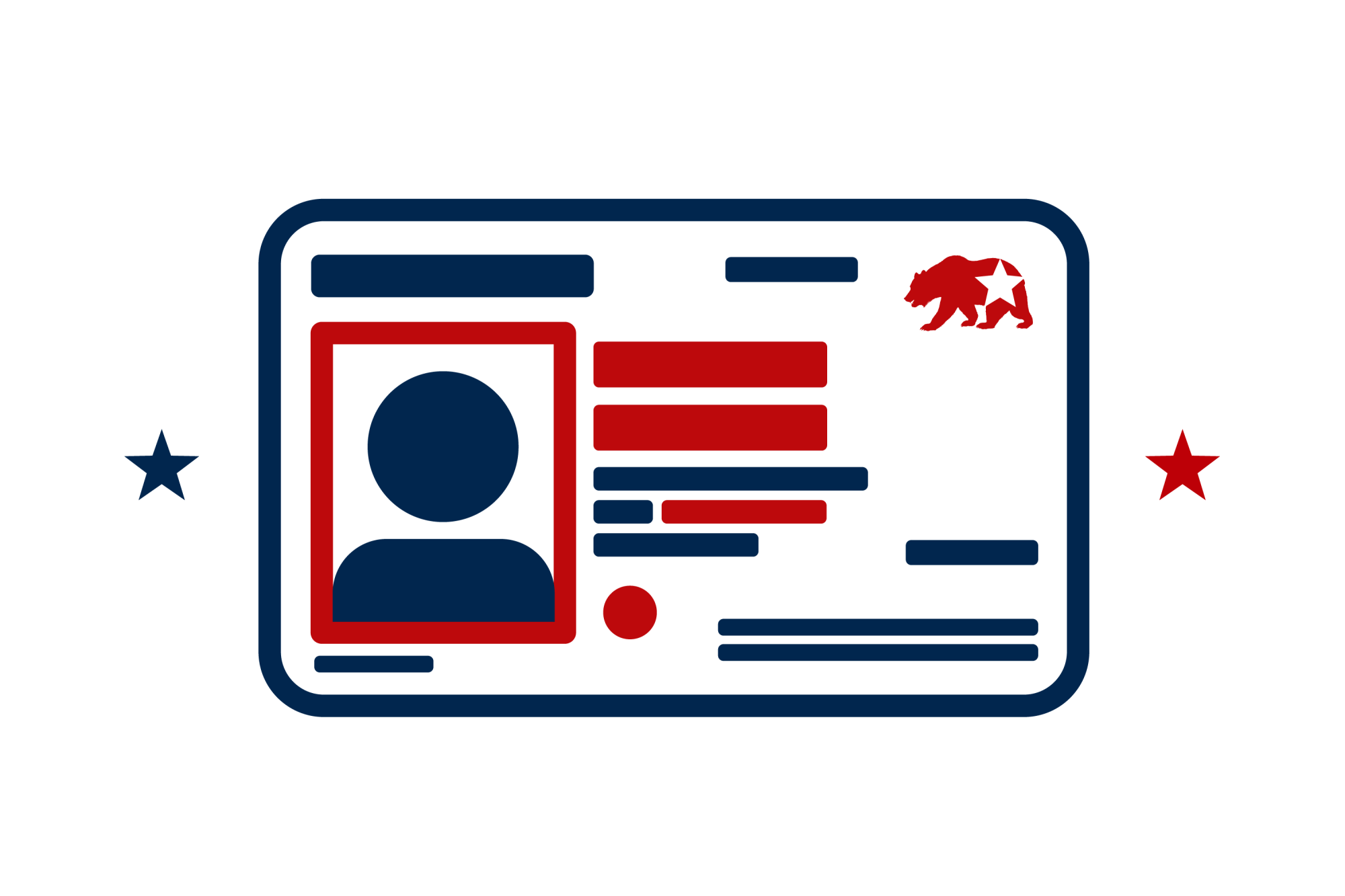 Icon illustration of a California driver's license, photo and Real ID.