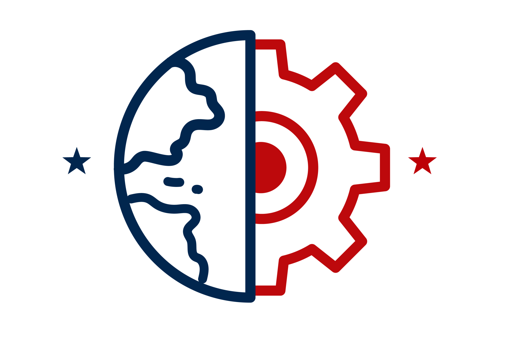 Icon illustration of half of the Earth and half of a mechanical gear.