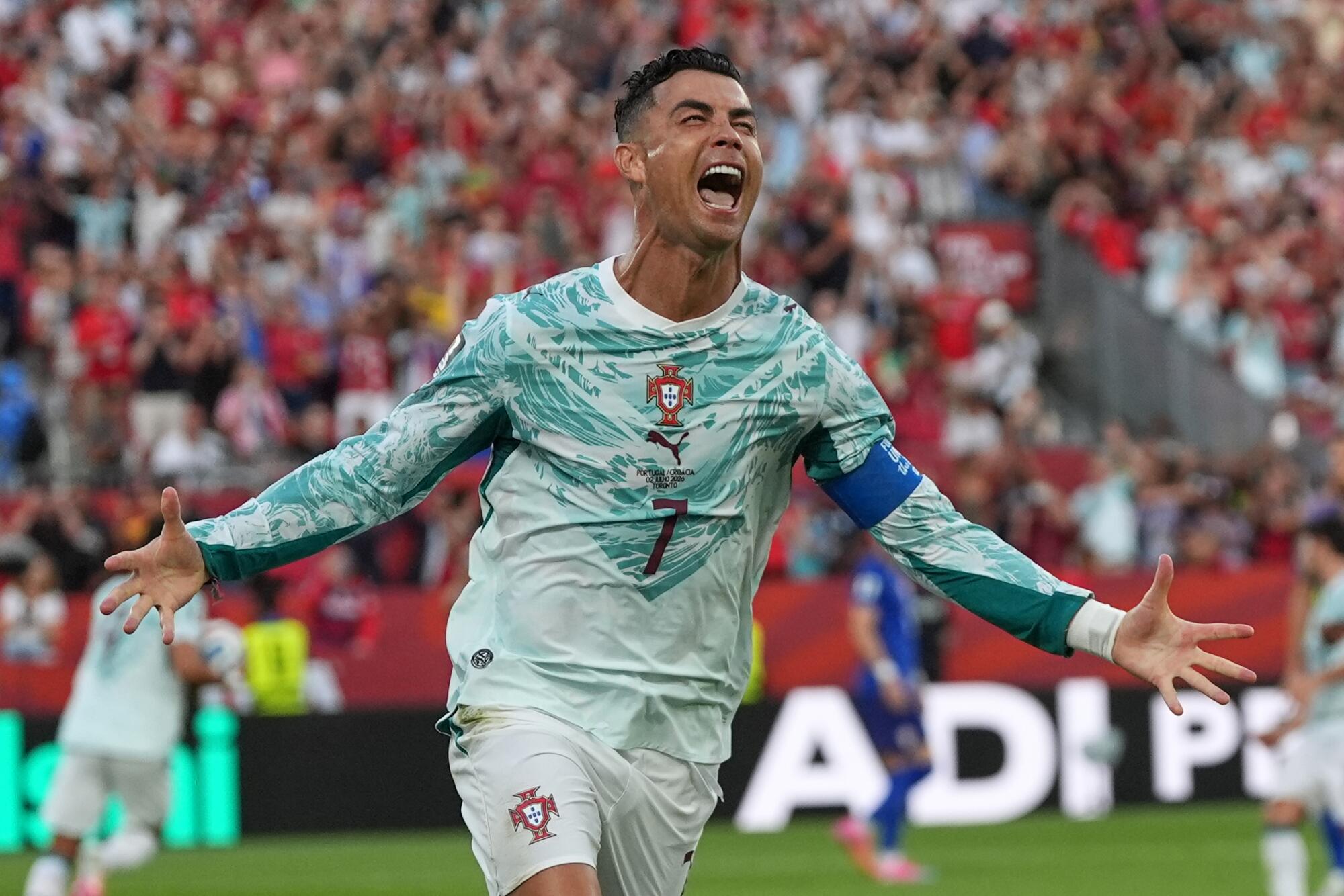 Portugal's Cristiano Ronaldo celebrates after scoring against Croatia on July 2.