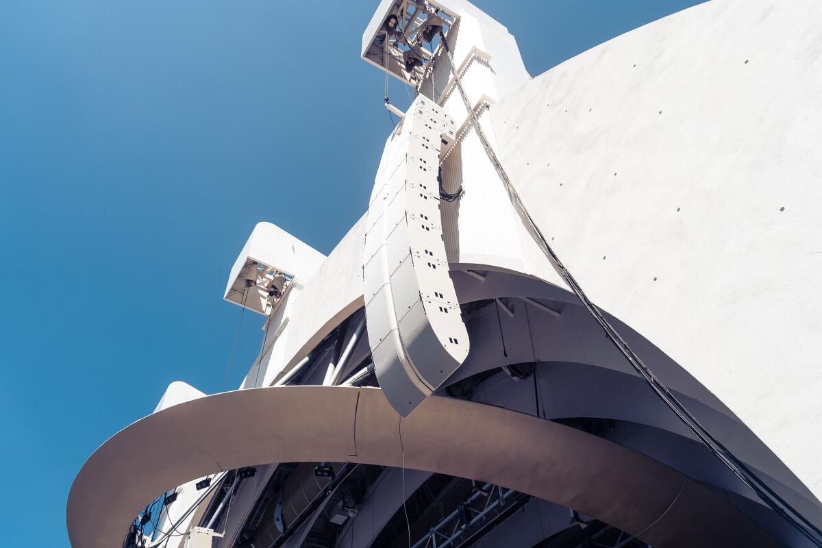 Close-up shot of new sound system at the Hollywood Bowl