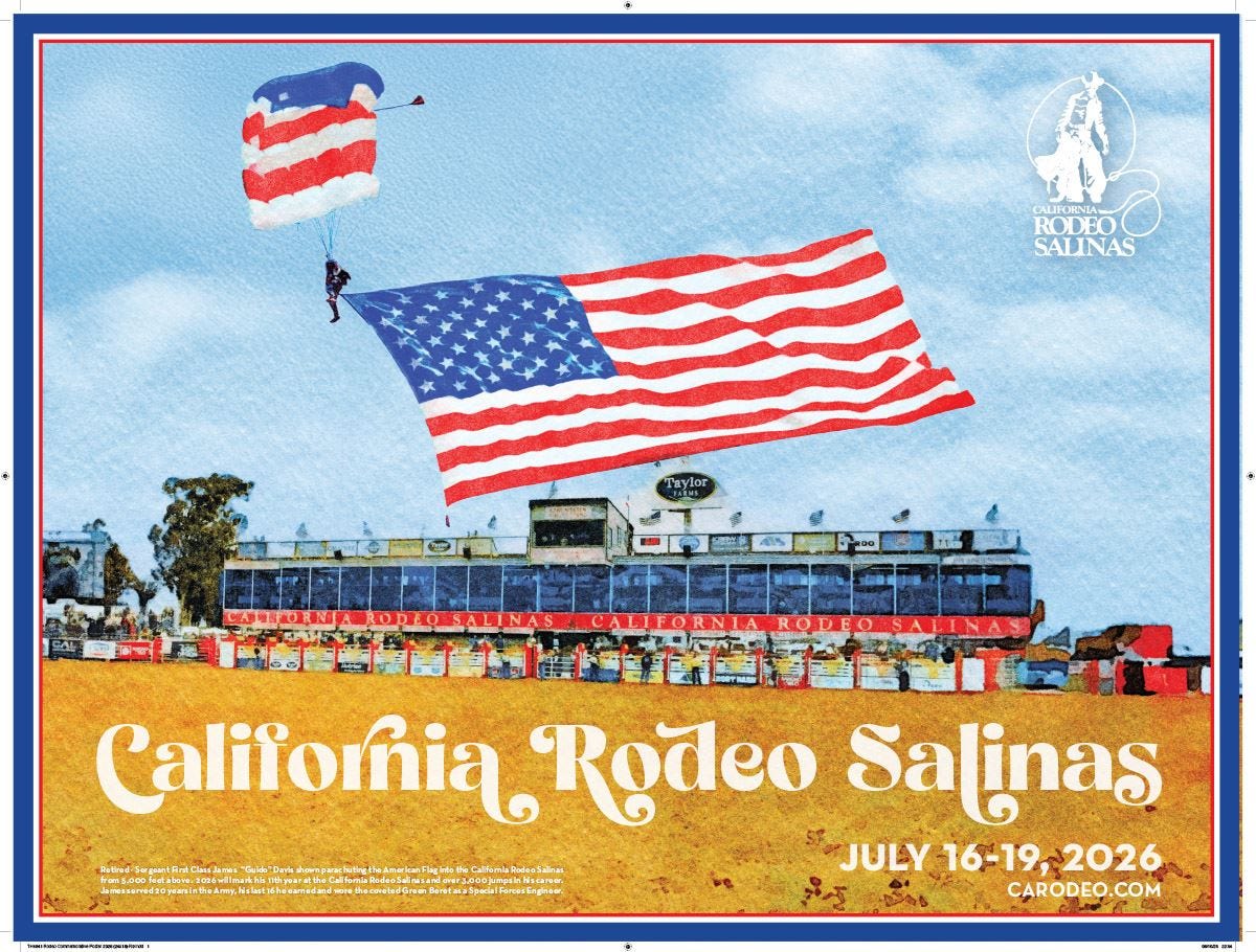 2026 California Rodeo Salinas poster captures iconic US flag descent