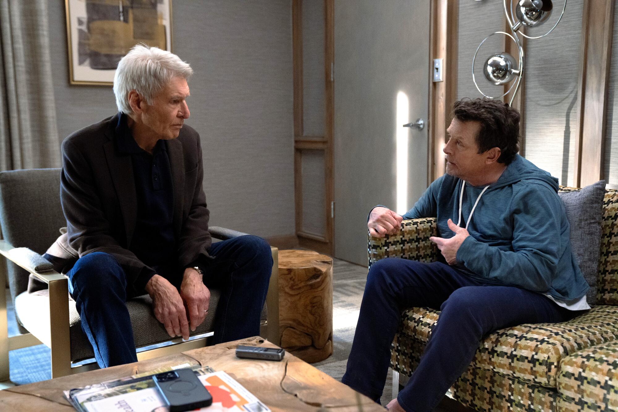 Harrison Ford, left, with Michael J. Fox in 'Shrinking'