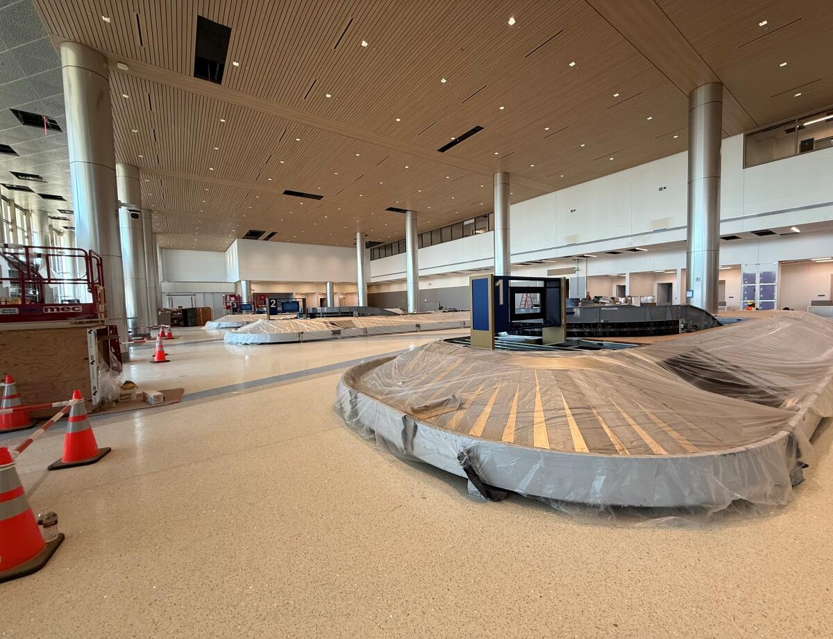 A July 7 photo shows work in progress at Hollywood Burbank Airport, where a new terminal is scheduled to open in October.