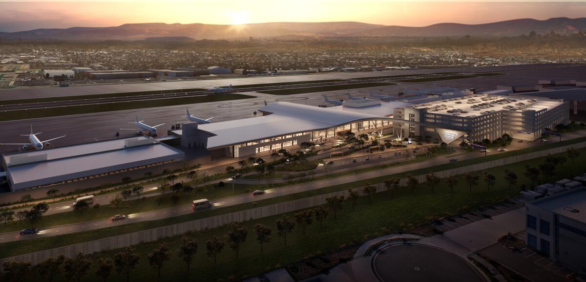 A rendering shows how Hollywood Burbank Airport is expected to look after a new terminal opens in October.