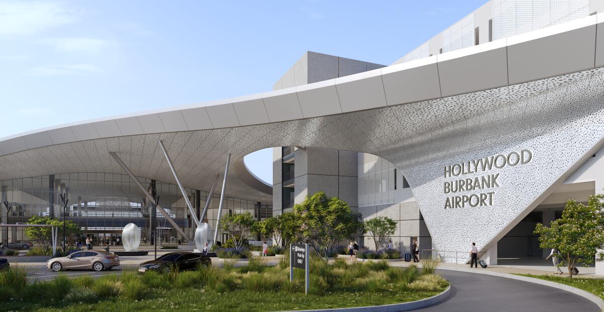 A rendering shows how Hollywood Burbank Airport is designed to look when its new terminal opens in October.