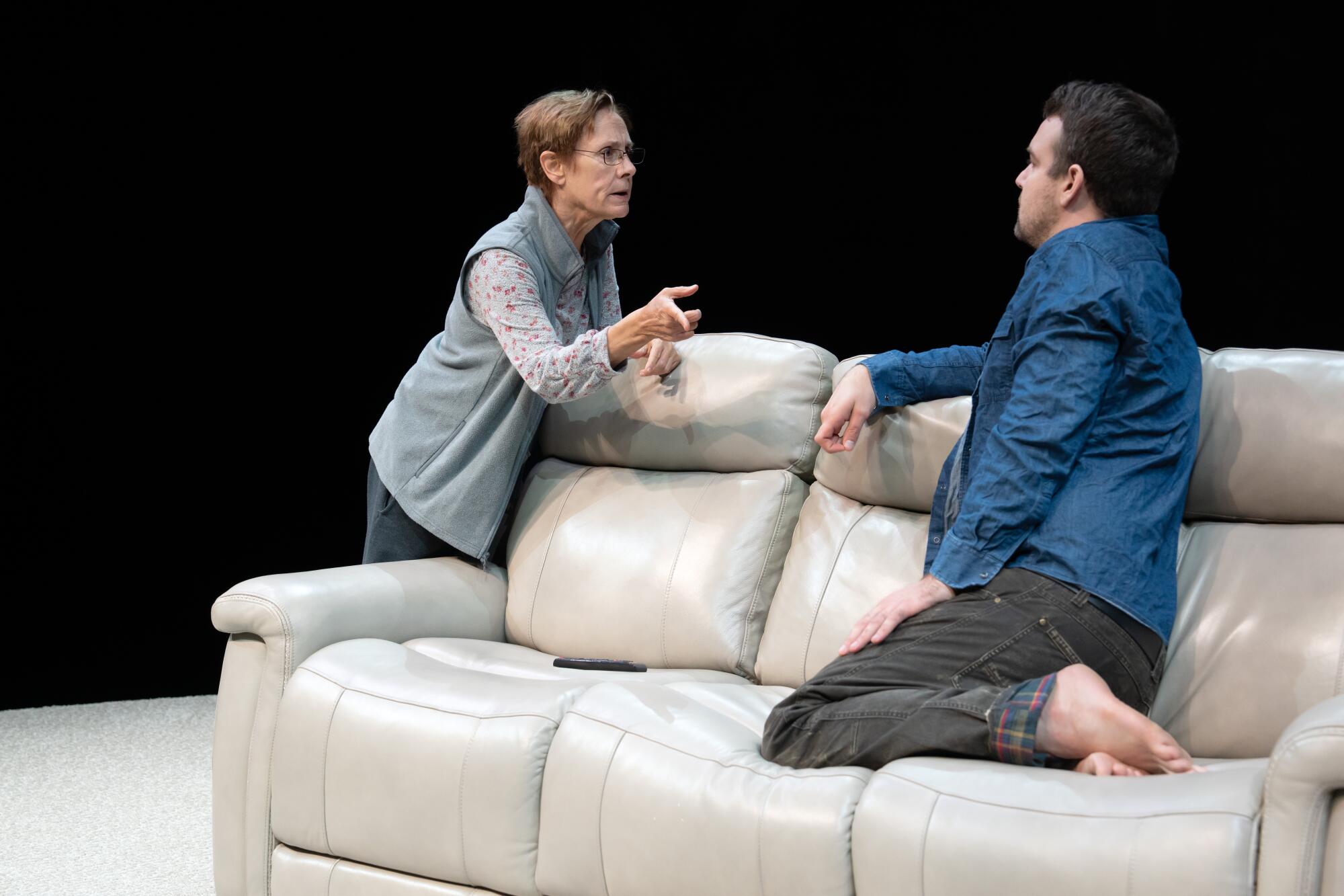 Laurie Metcalf and Micah Stock in "Little Bear Bridge Road" by Samuel D. Hunter.