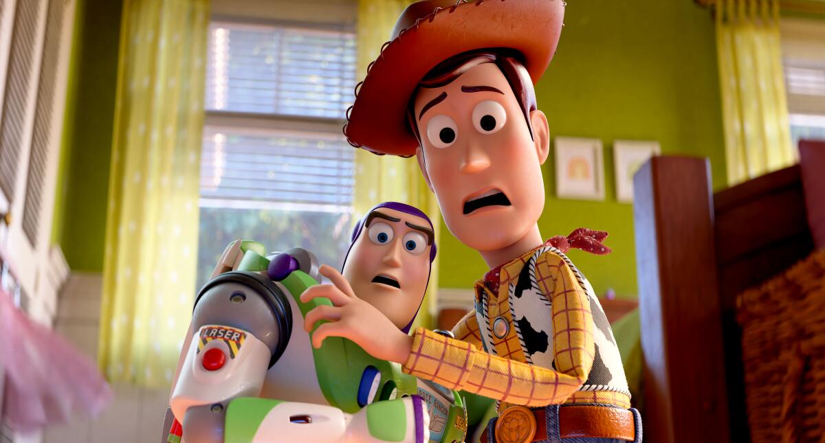 Buzz Lightyear and Woody in Disney and Pixar's "Toy Story 5."