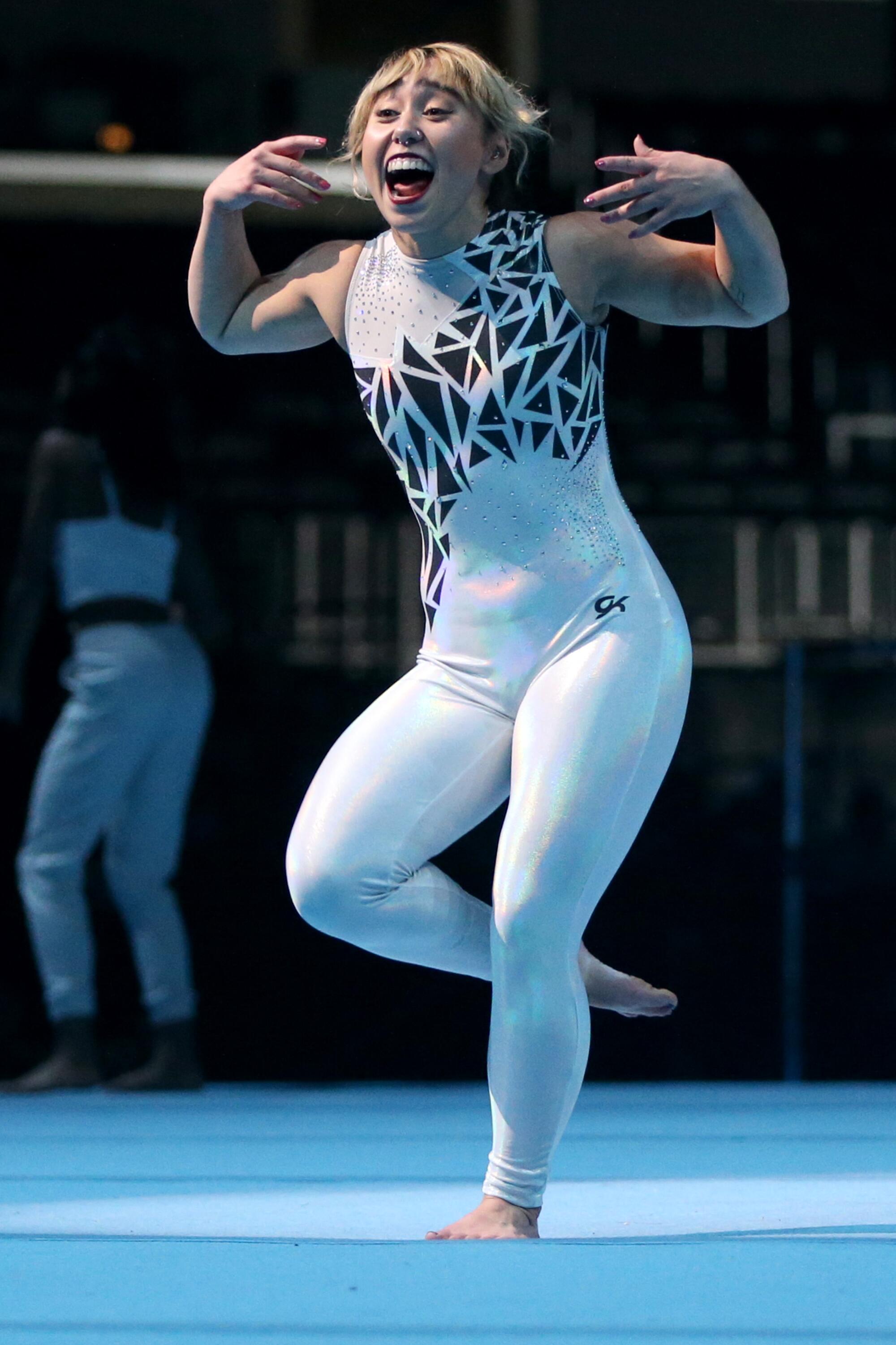 Katelyn Ohashi performs during the "Gold Over America Tour" at Crypto.com Arena on Sept. 25, 2021.