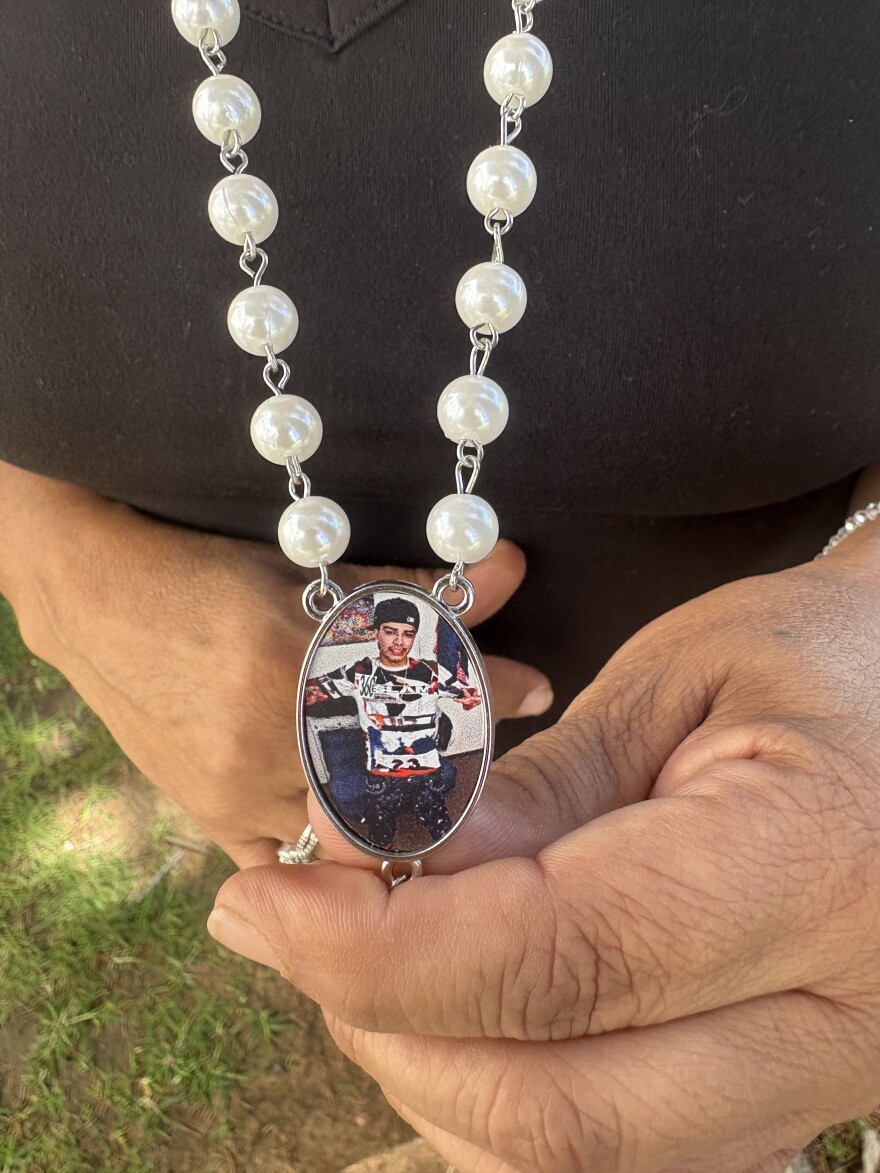 A photo of the necklace belonging to Hope Posas— Rubio’s godmother—which features a photo of Rubio, taken on Wednesday, July 8, 2026.