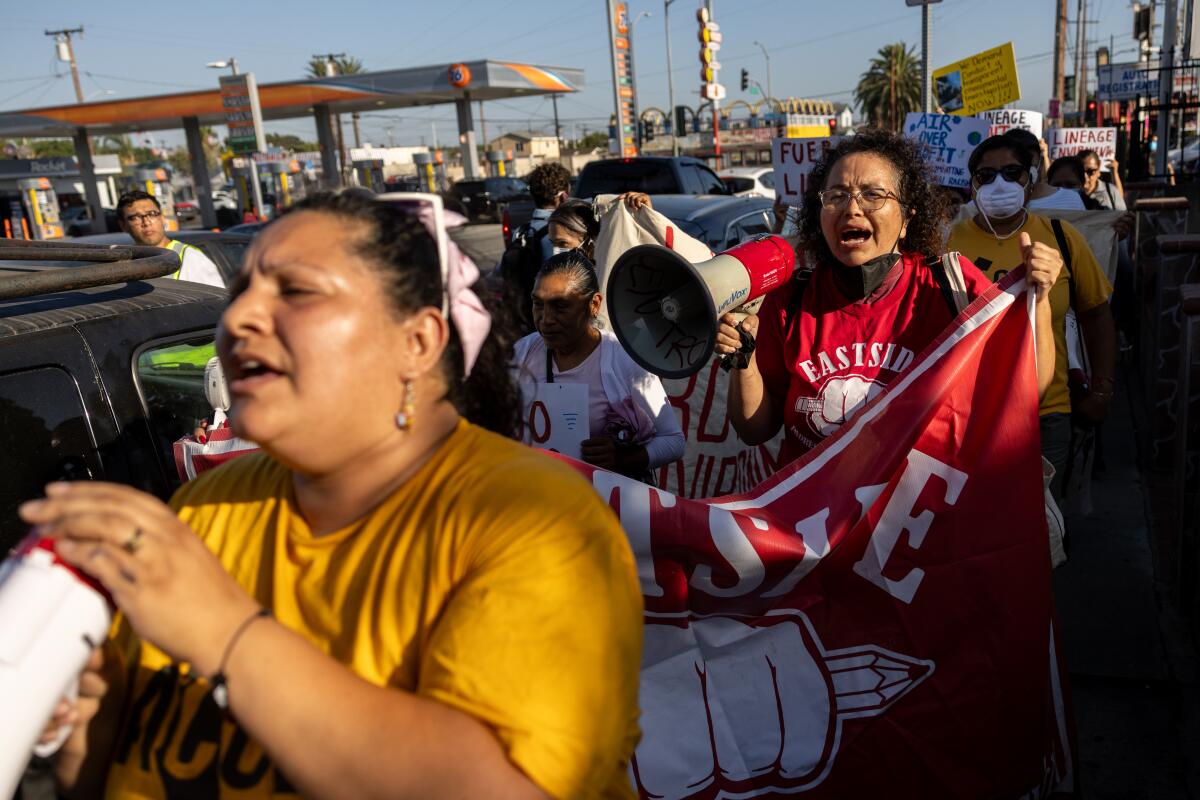 Protesters march toward Stevenson Middle School in Boyle Heights.