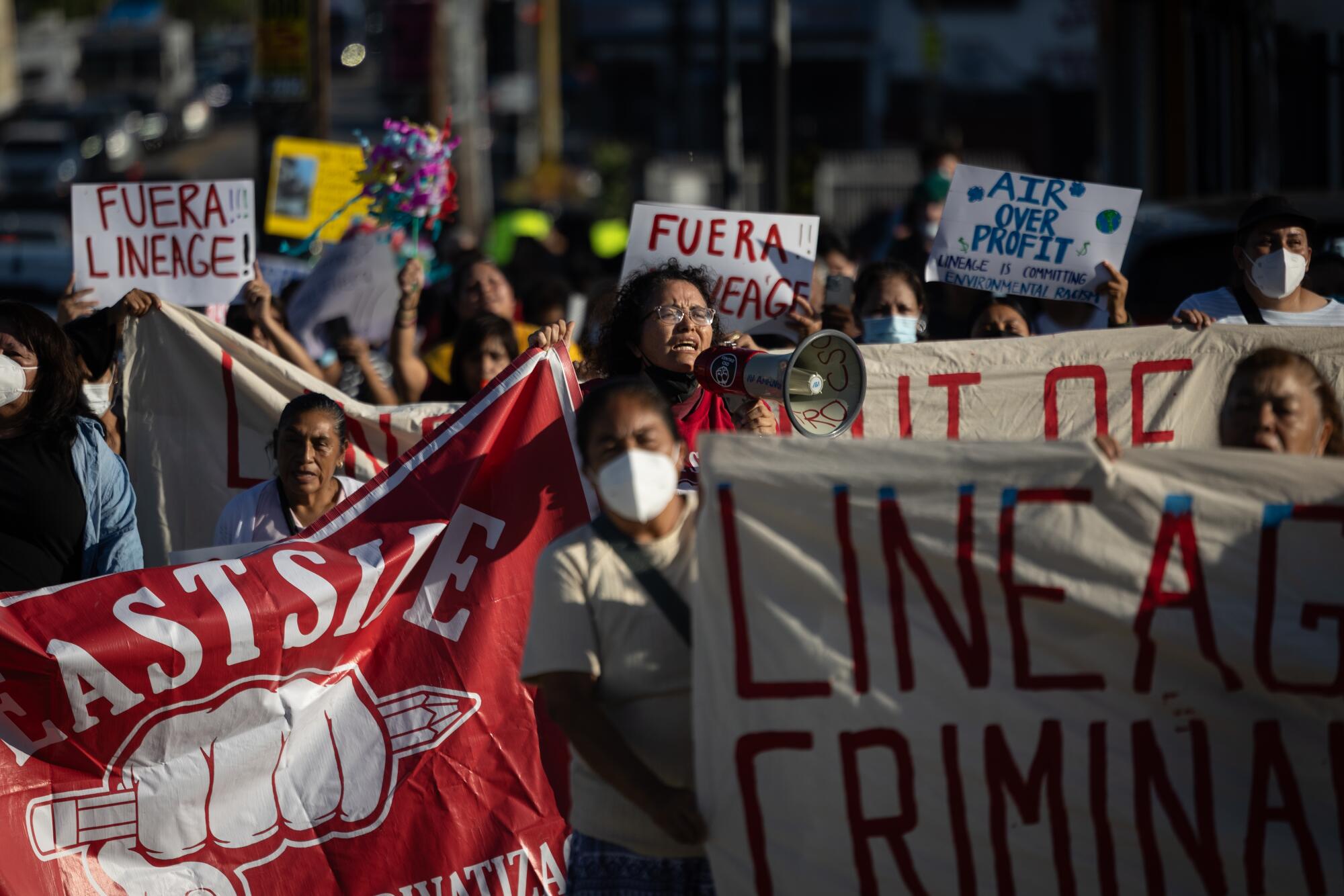 Prior to a town hall, protesters marched toward Stevenson Middle School in Boyle Heights.