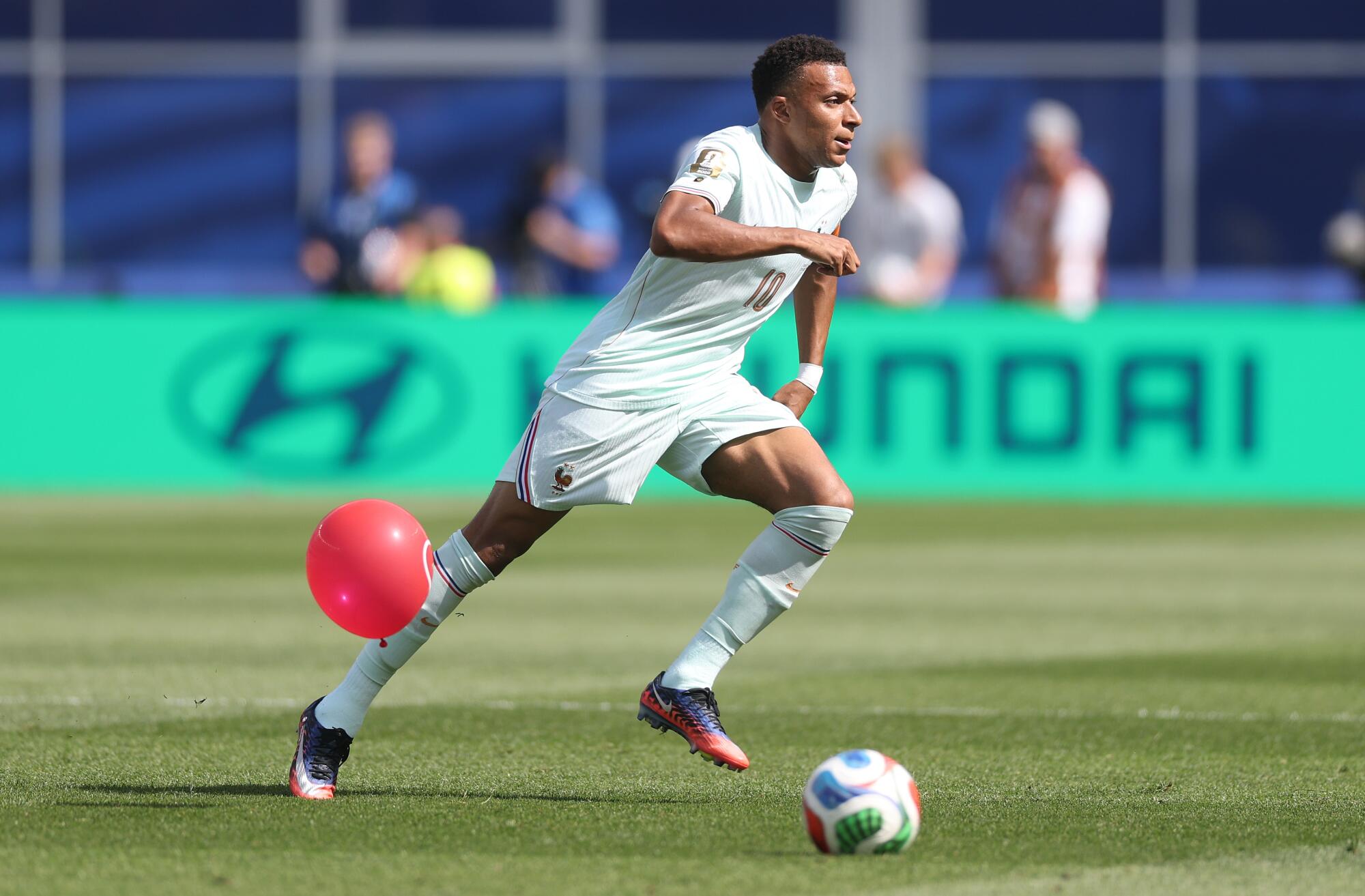France star Kylian Mbappe controls the ball during a World Cup quarterfinal win over Morocco on July 9.