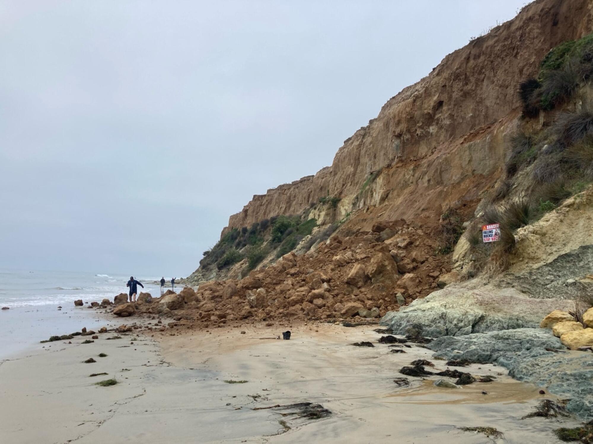 Bluff collapse onto a beach in Del Mar