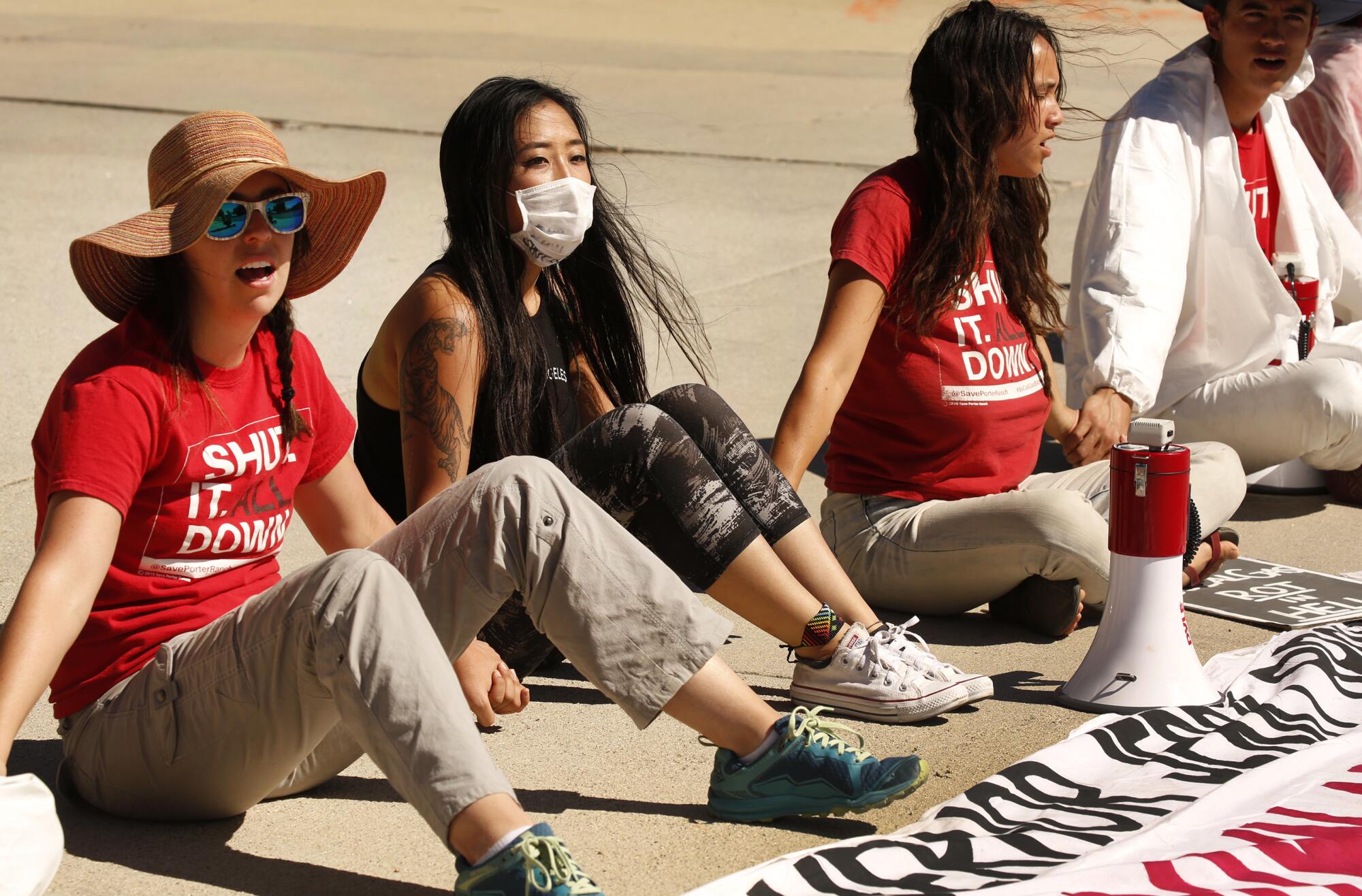 Protesters blocked the entrance to the SoCal Gas Company Aliso Canyon facility in Porter Ranch October 23, 2017.