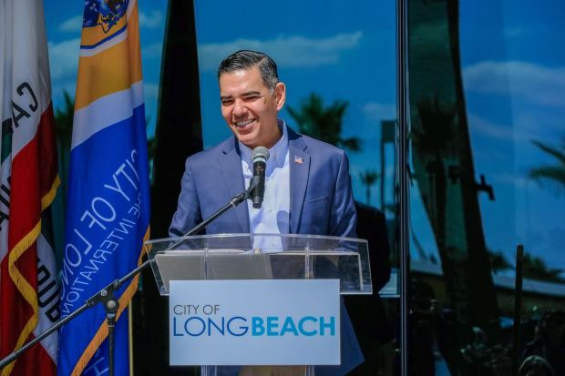 Rep. Robert Garcia speaks at the groundbreaking ceremony for a $37 million project at Long Beach Airport on Friday, April 24. (Photo courtesy Office of Rep. Robert Garcia/Dorian Bonner).
