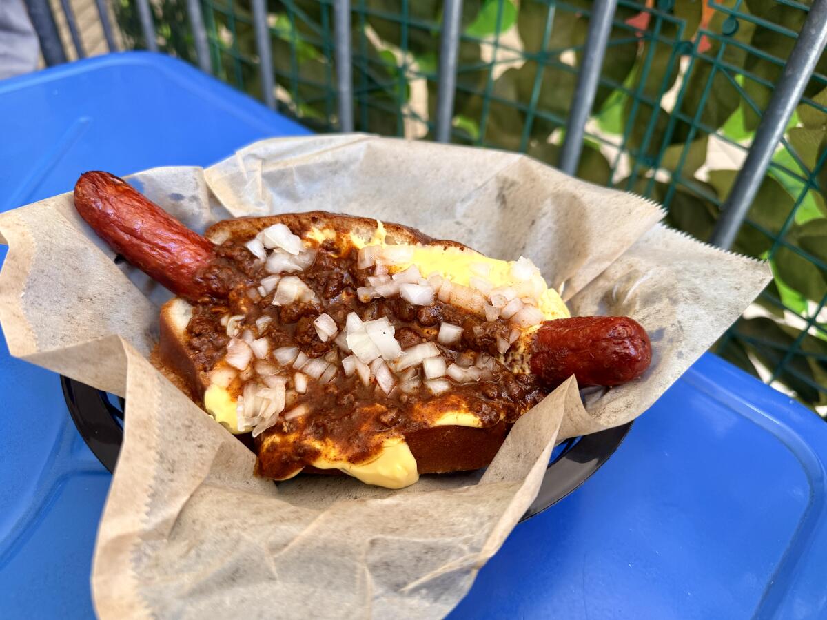 The chili cheese dog from Amboy in Chinatown.
