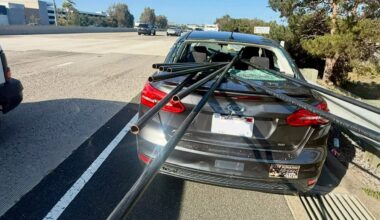 California driver survives after metal pipes pierce car in highway crash