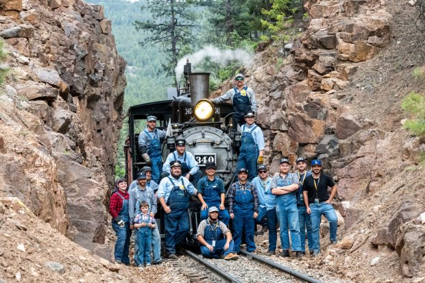 The crew of Knott's Berry Farm Locomotive 340 during a public excursion on the Durango & Silverton line. (Courtesy of Big Diehl Photography)