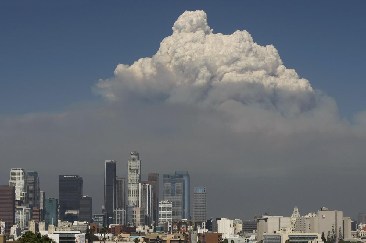 A towering cloud looms above the Station fire 