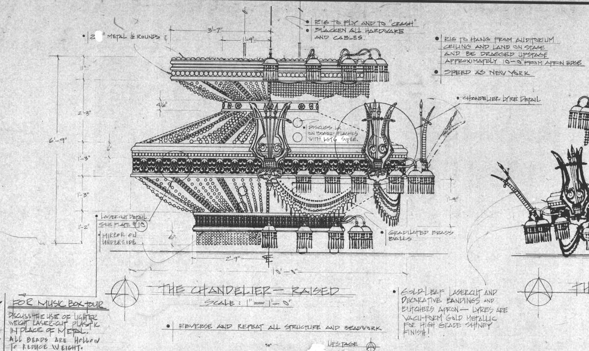 1991 chandelier schematic for the 1993 North American "Music Box" tour of "Phantom of the Opera."
