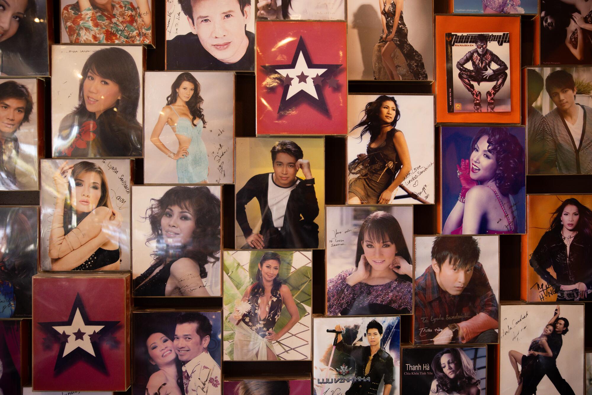 Signed photographs of celebrities that visited Lynda Sandwich in Westminster.