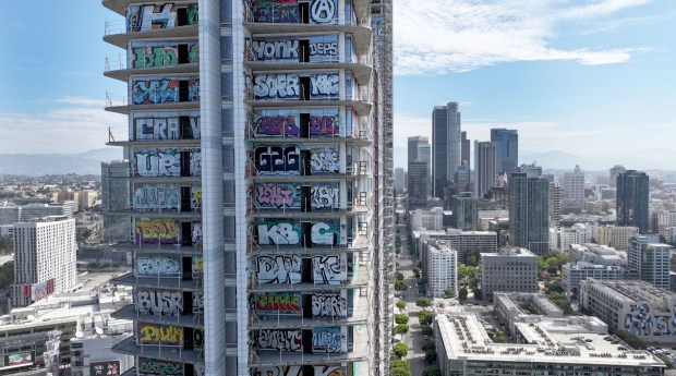 A U.S. Bankruptcy Court judge has cleared the path for sale of the abandoned graffiti-covered development in downtown L-A -- popularly known as the Graffiti Towers. The ruling happened because of the withdrawal of objections by both the city of Los Angeles and Los Angeles County during a hearing on Monday.  The site across from the Los Angeles Convention Center is seen on Tuesday, July 21, 2026.  (Photo by Dean Musgrove, Los Angeles Daily News/SCNG)