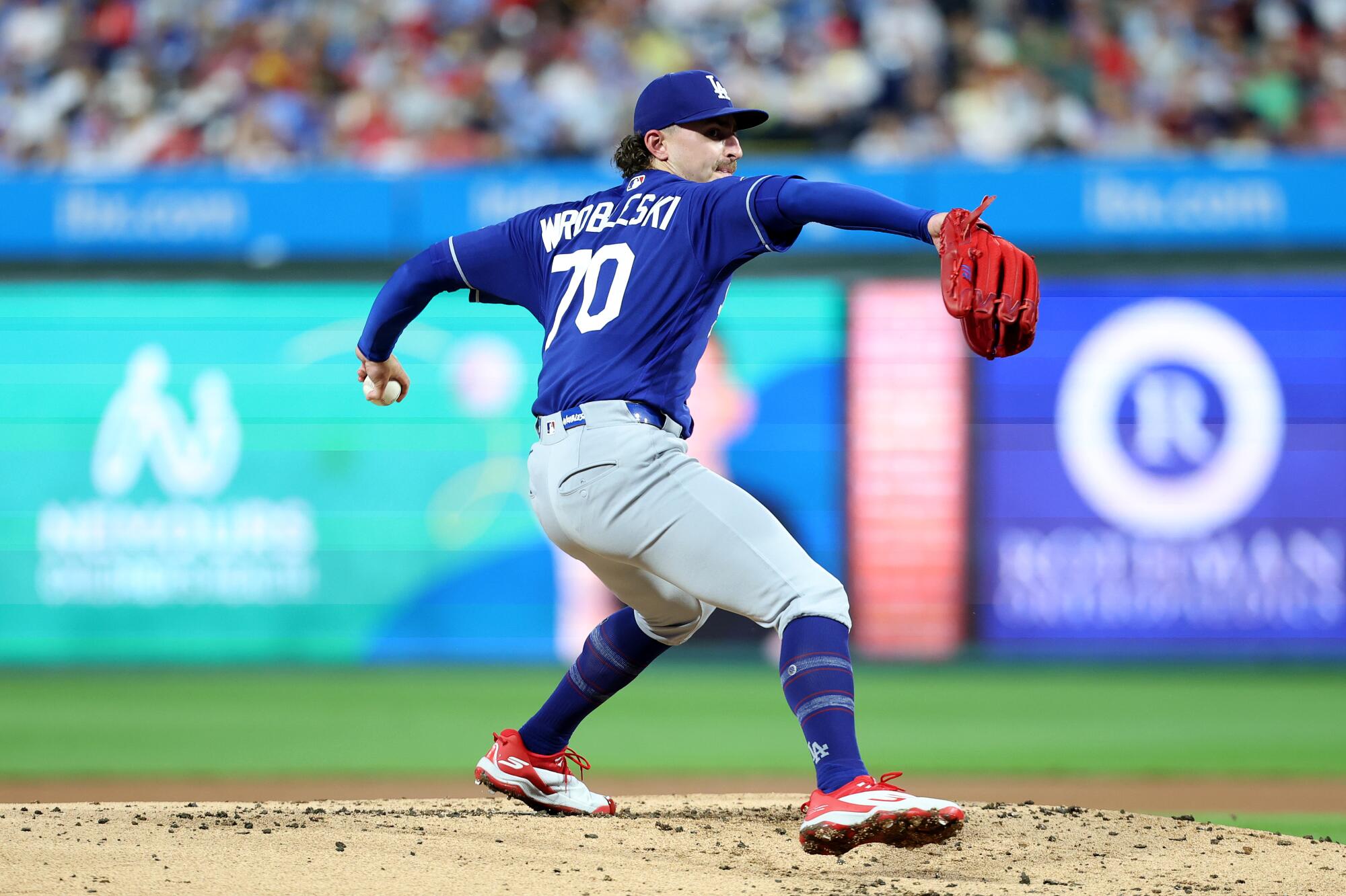 Dodgers pitcher Justin Wrobleski throws form the mound during the first inning against the Philadelphia Phillies.