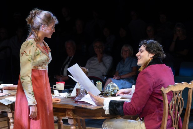 Harper Haden, left, as Thomasina Coverly and Corydon Melgoza as Septimus Hodge in Cygnet Theatre's "Arcadia." (Karli Cadel)