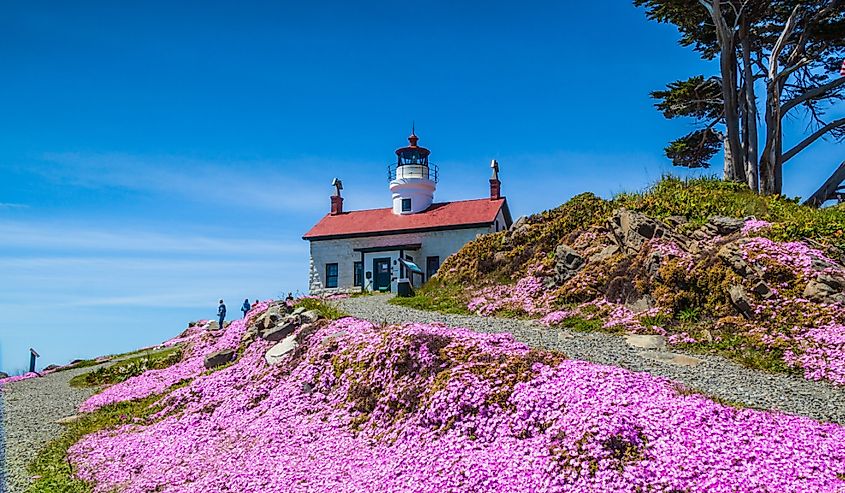 Battery Point Lighthouse on the rocky shore at Crescent City, California