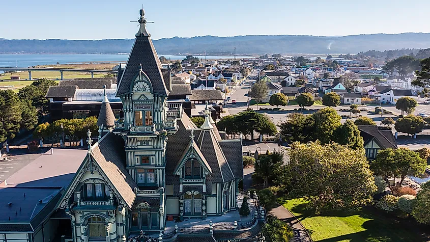 Aerial view of the historic downtown area in Eureka, California.