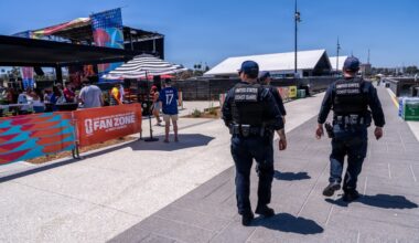 U.S. Coast Guard personnel patrol FIFA World Cup 26 Fan Zone at West Harbor in Los Angeles
