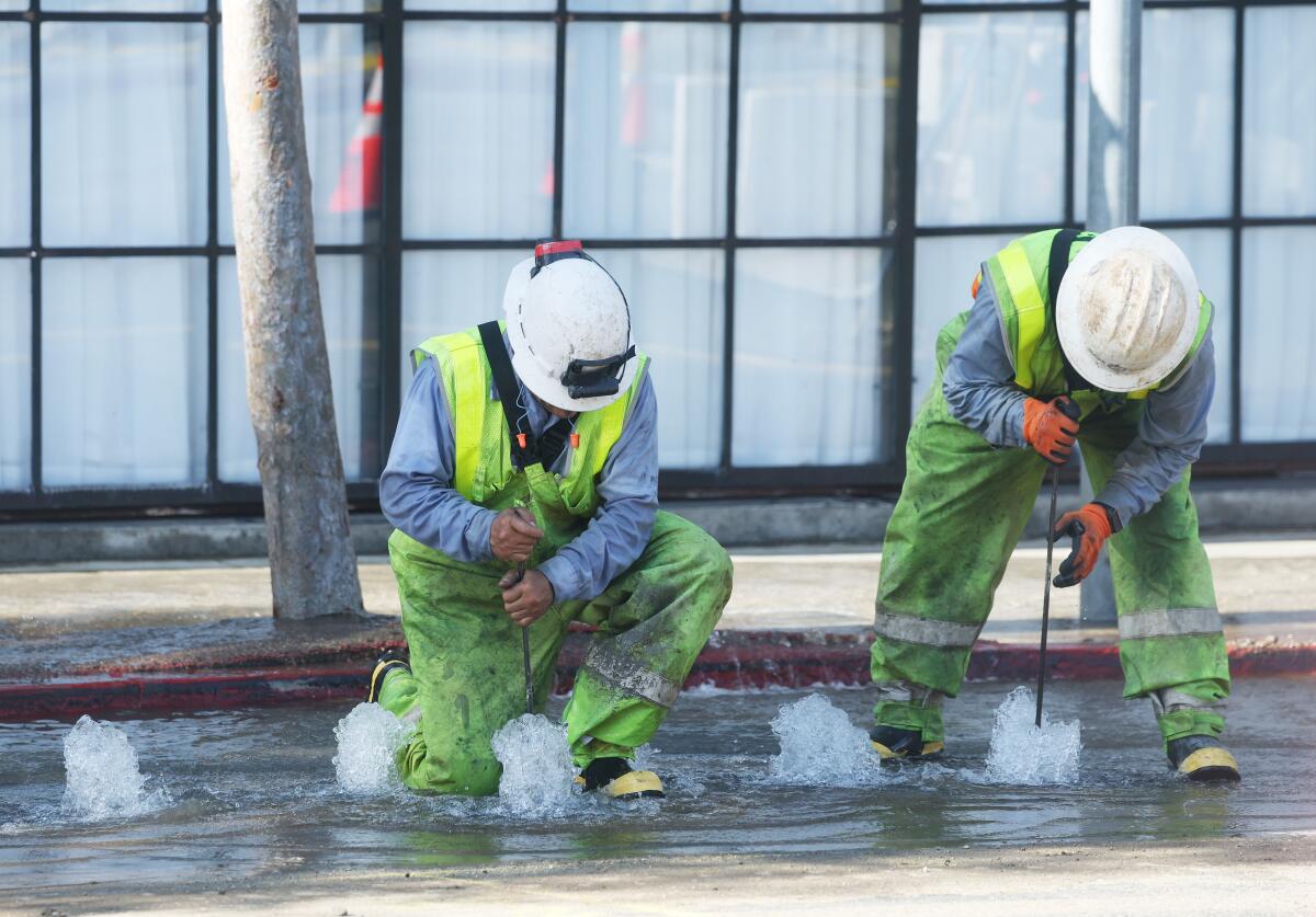 Water main break at Santa Monica Boulevard and Laurel Avenue.