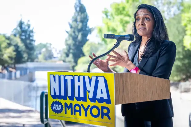 Councilwoman and LA mayoral candidate Nithya Raman holds a press conference in Studio City after Los Angeles' homeless count shows more people are living on the street in the city on Friday, July 24, 2026. (Photo by Sarah Reingewirtz, Los Angeles Daily News/SCNG)