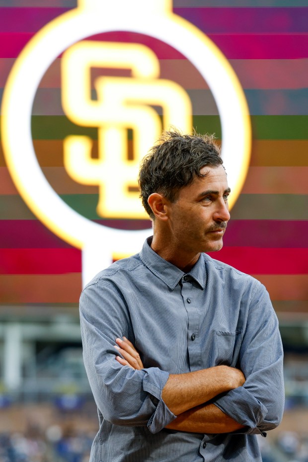 San Diego Padres President of baseball operations A.J. Preller looks on before the game against the Colorado Rockies at Petco Park on Thursday, April 9, 2026 in San Diego, California. (Meg McLaughlin / The San Diego Union-Tribune)