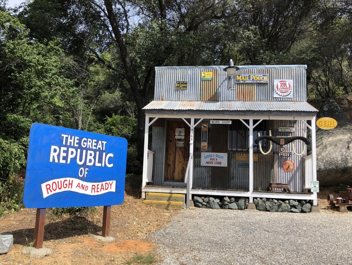 A sign in the unincorporated town of Rough and Ready, pictured in June 2022.