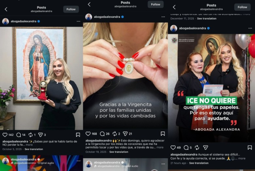 Screenshots of Alexandra Lozano’s religious marketing on her now deactivated Instagram page.