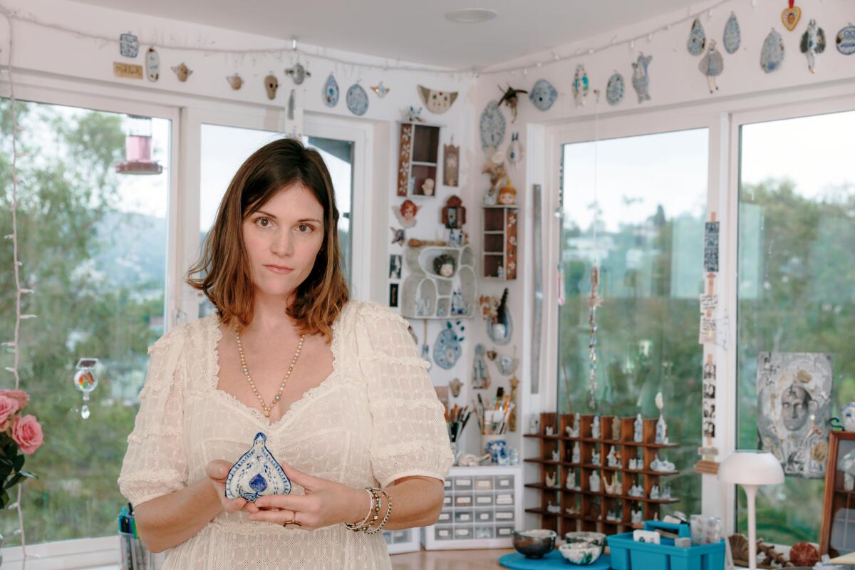 Artist Chelsea Bayouth is photographed at her home studio in Silverlake, CA.