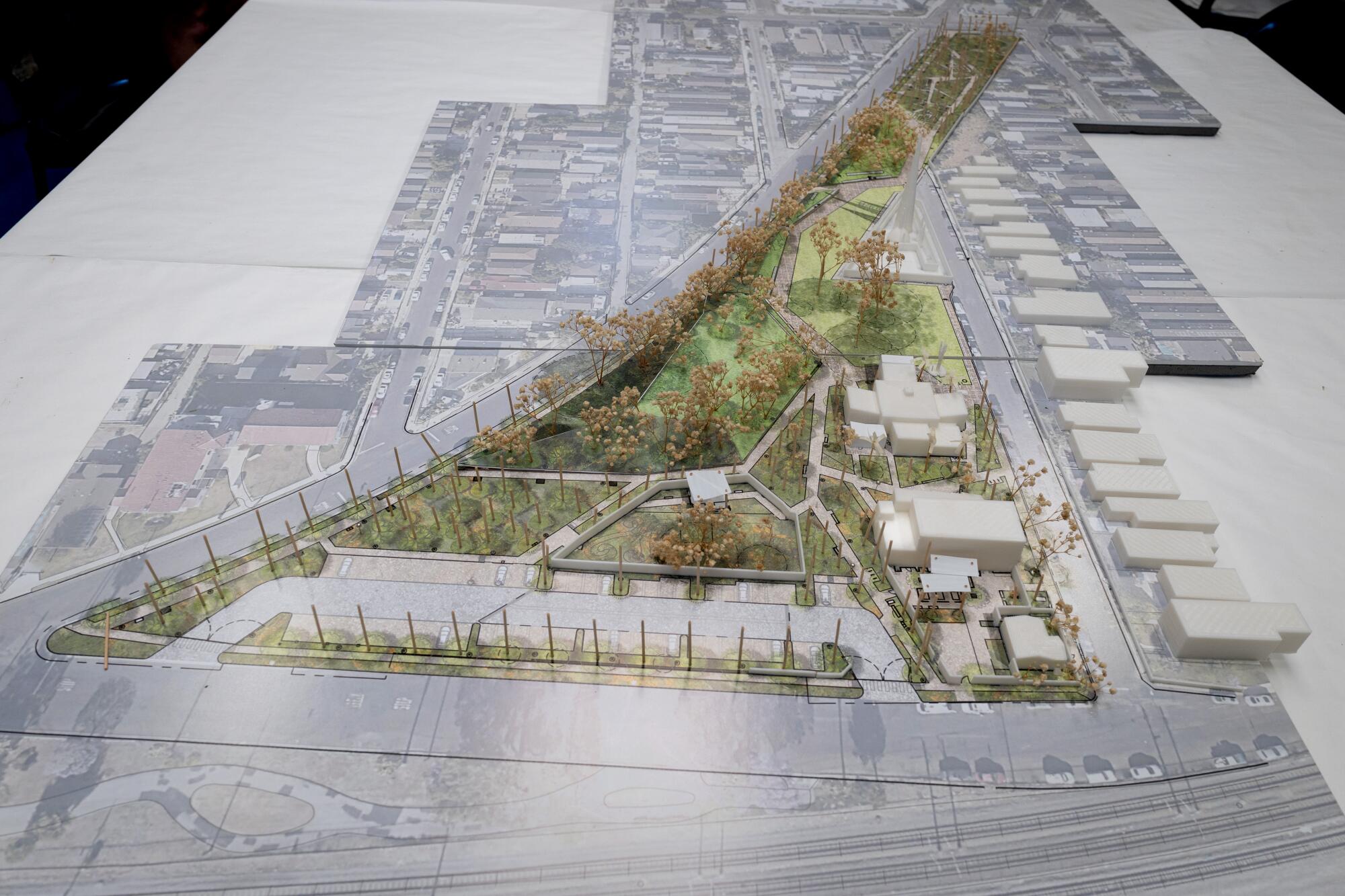 An artist's model of the proposed renovations at the Watts Towers Arts Center Campus.