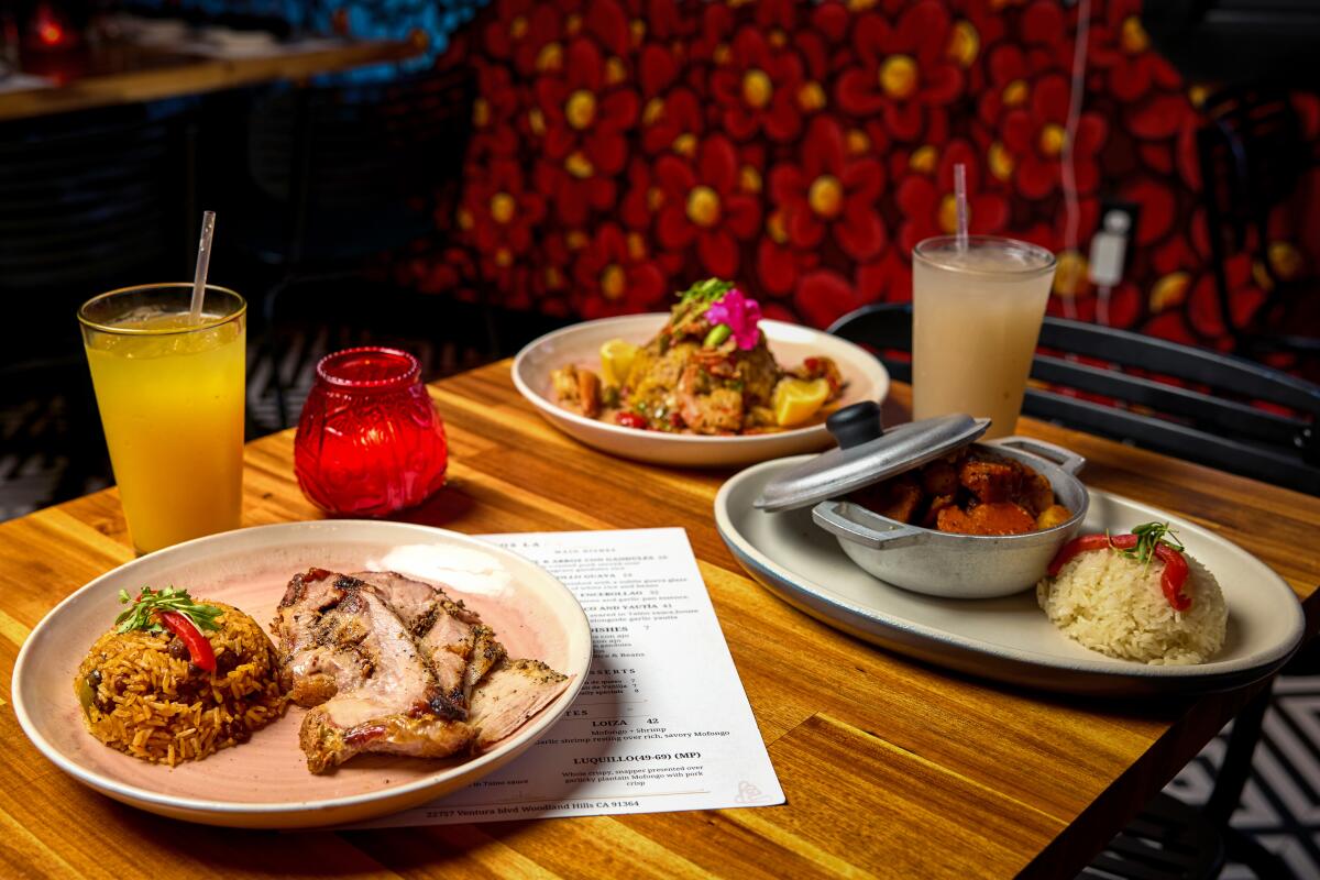 A spread of dishes at Tainos L.A. in Woodland Hills.