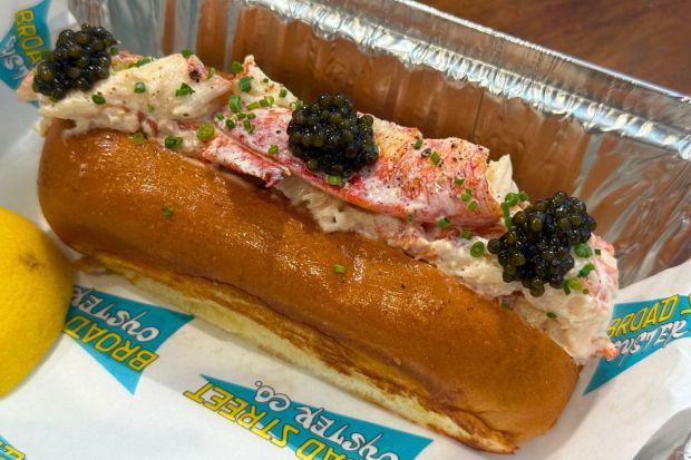 Chilled Lobster Roll with Mayo and Caviar from Broad Street Oyster Co. in Downtown Los Angeles. (Carolyn Burt, SCNG)