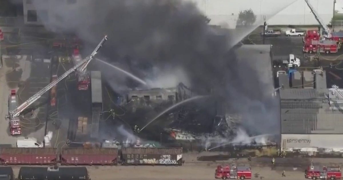 Massive fire breaks out at warehouse in Vernon