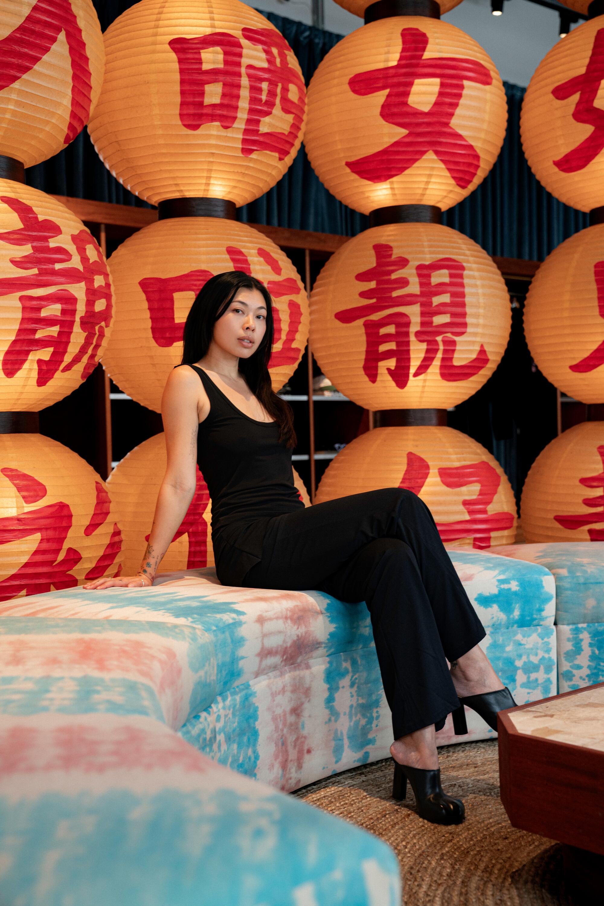 Lang founder Kayla Wong photographed in Lang's new flagship store designed by Studio Paul Chan. 