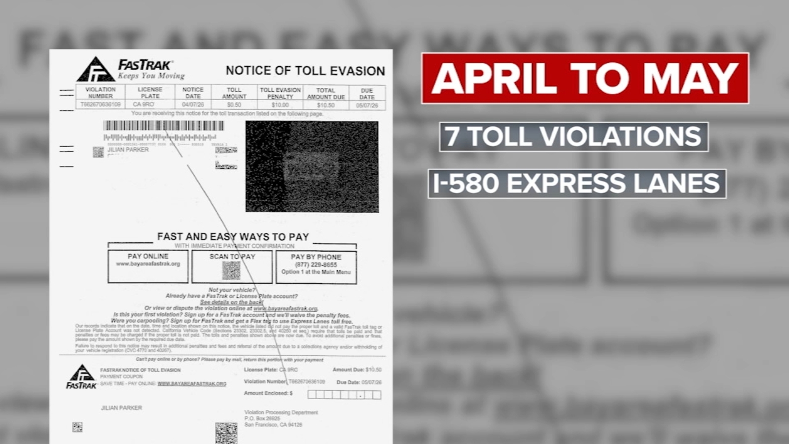 'I haven't driven in SF in 20 years!' Southern California woman plagued by FasTrak violations sent to the wrong license plate