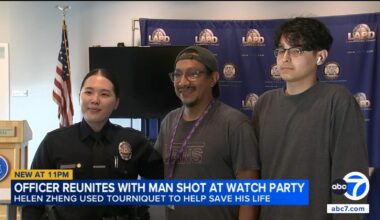 Man shot at World Cup watch party reunites with LAPD officer who helped save his life