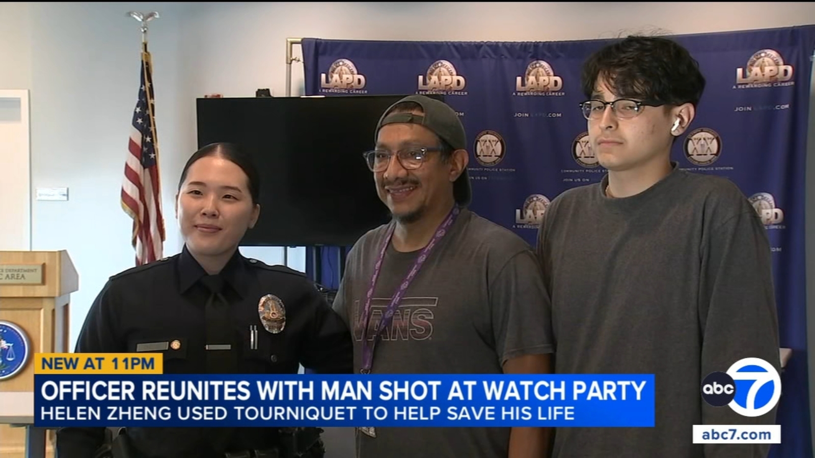 Man shot at World Cup watch party reunites with LAPD officer who helped save his life