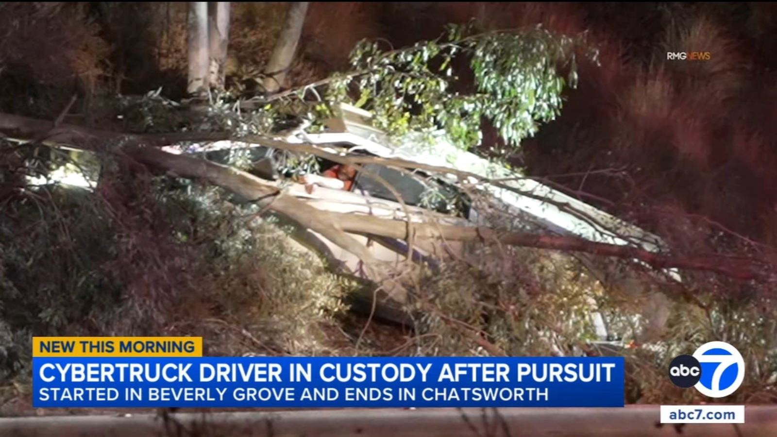 Chase involving Cybertruck driver ends in crash, standoff on 118 Freeway in Chatsworth