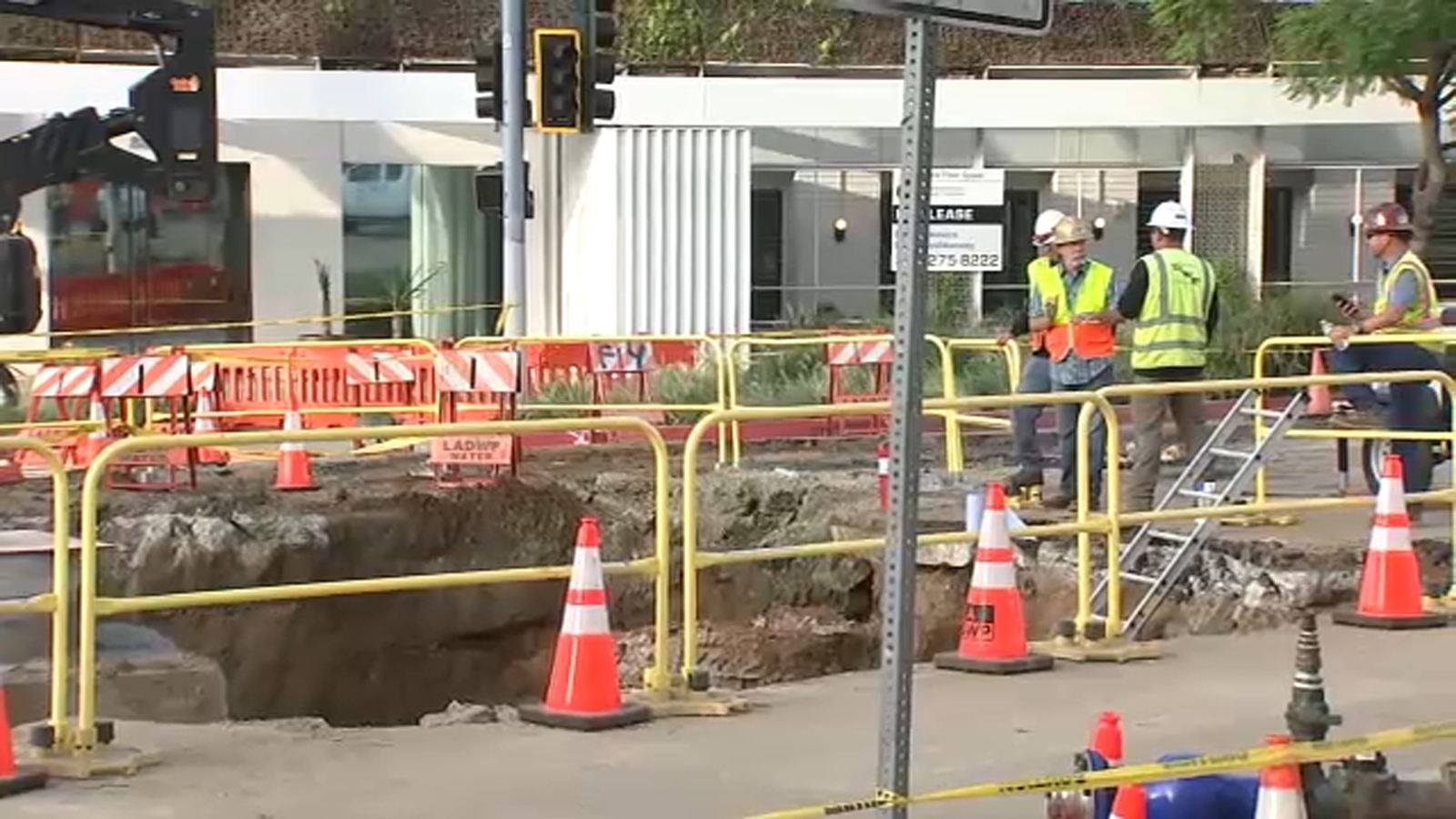 Crews continue making progress replacing 25-foot section of pipe after massive water main break flooded West Hollywood