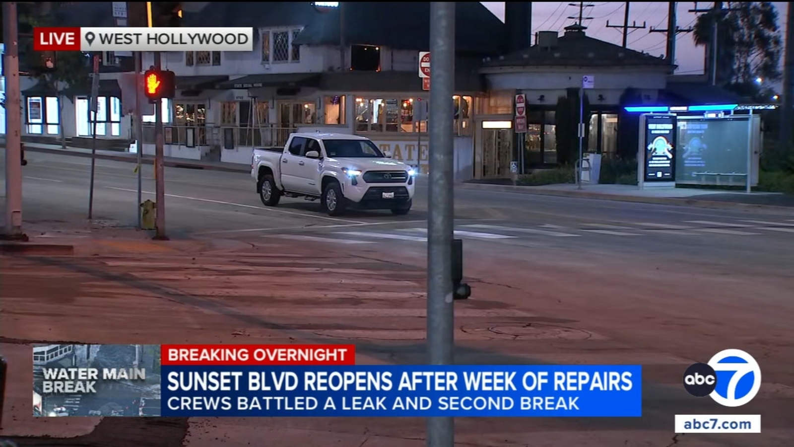 West Hollywood main break: Sunset Boulevard reopens to traffic after weeklong closure