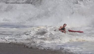 Heart-pounding video shows strong waves as lifeguards rescue swimmer at Seabright Beach in Santa Cruz County, California